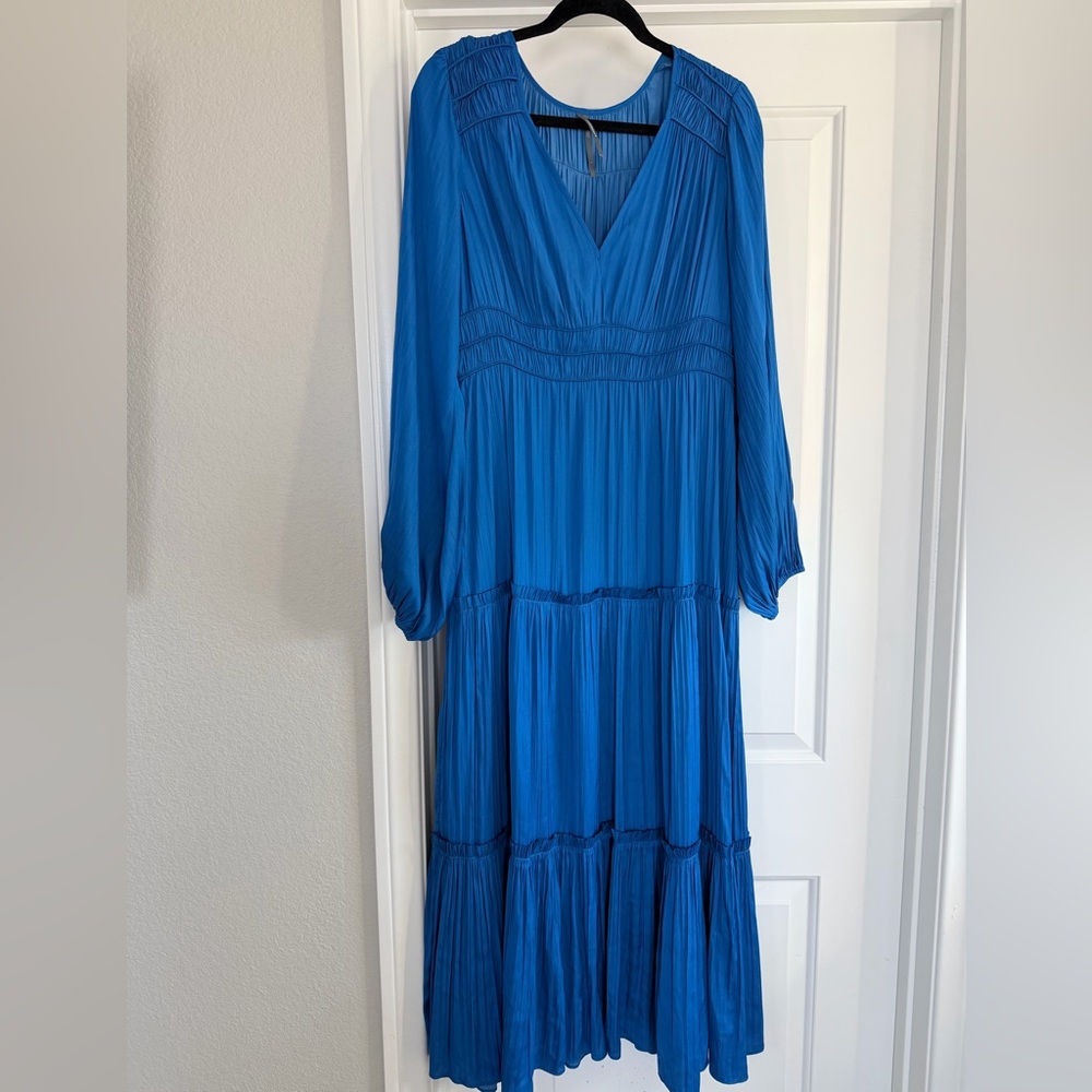 Anthropologie Long Sleeve Royal Blue Tiered Maxi Dress